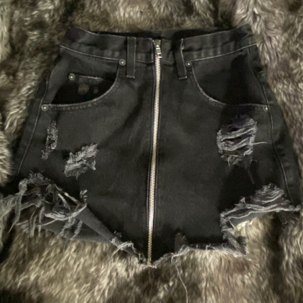 Carmar LF Black Zip Front Frayed Skirt